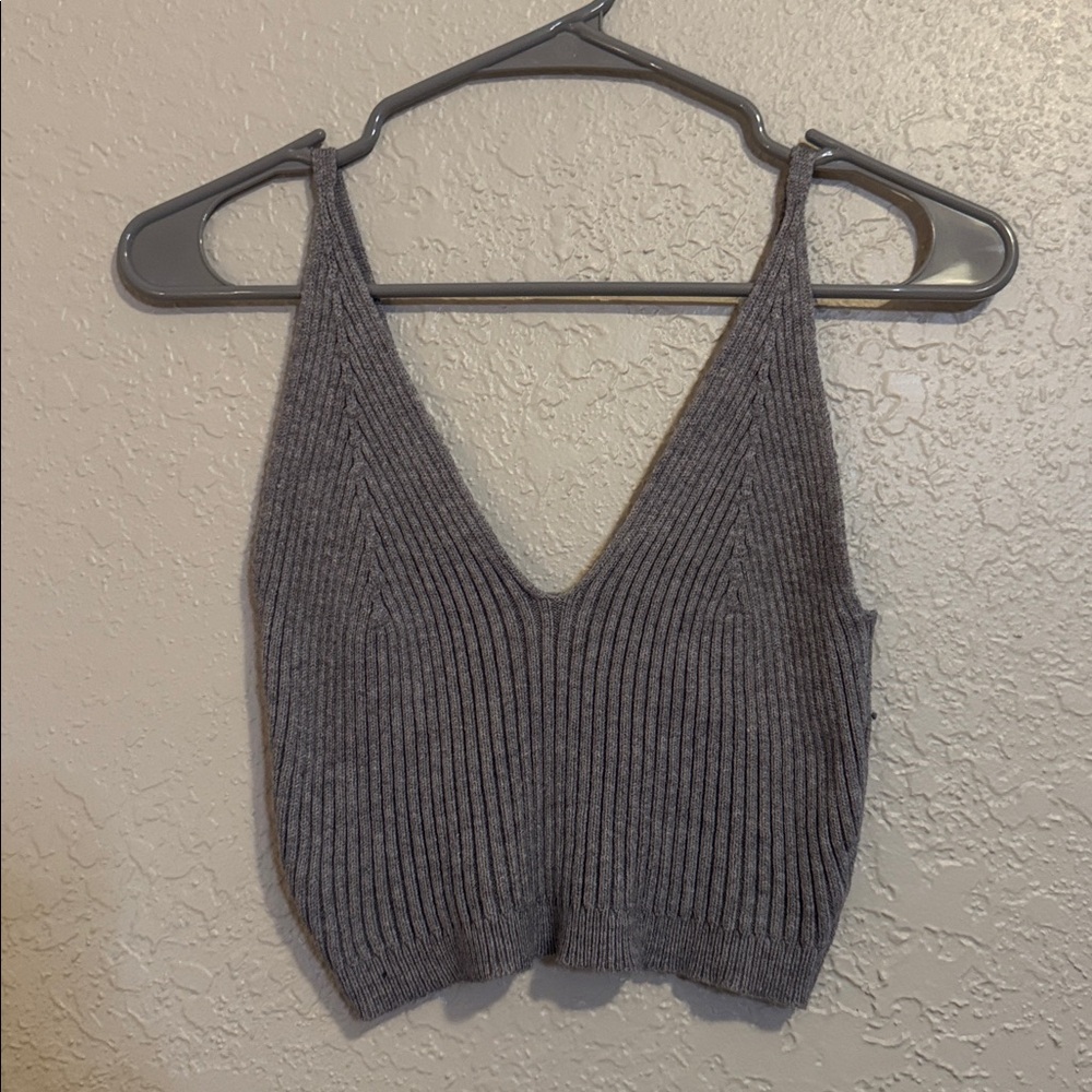 SHEIN Gray Ribbed Knit Tank Top